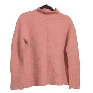 Garnet Hill Cashmere Blend Bouclé Cropped Sweater Pink Long Sleeve Mock Neck S